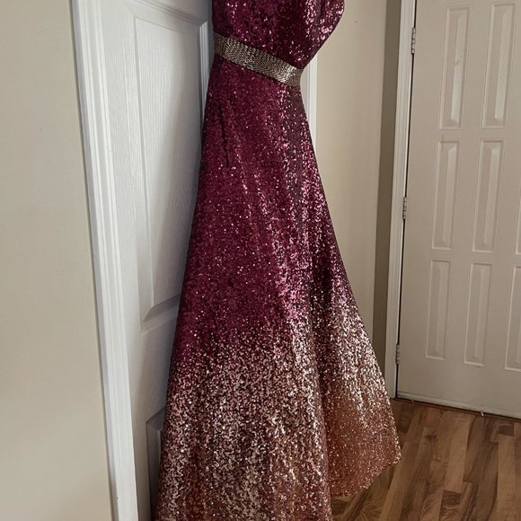 Tiffany Designs - Burgandy/Gold Sequin Ball Gown - Picture 4 of 4